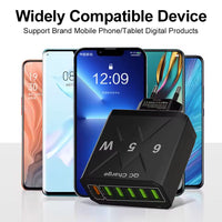 65W 6 Ports USB Charger Fast Charging QC3.0 Travel Charger For iPhone, Samsung, Xiaomi Mobile Phone. Adapter EU KR US UK Plug